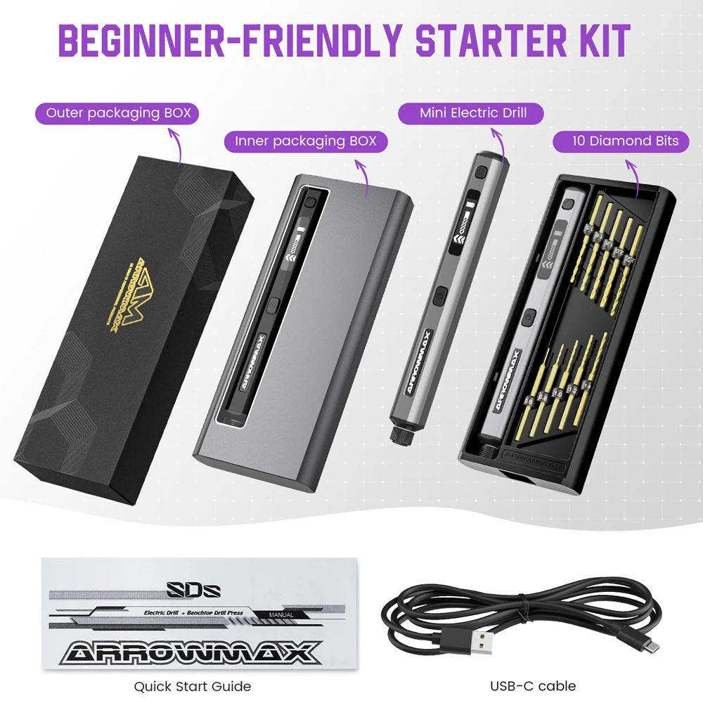 ARROWMAX Mini Furadeira Elétrica Ferramenta Rotativa Recarregável Furadeira Sem Fio para Artesanato Madeira Plástico Moeda de Alumínio Casa DIY SDS Ultra - Image 6