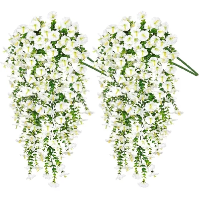 1/2pc 75cm branco artificial manhã glória parede pendurado plantas violetas falsas pendurado flores videiras para casa jardim decoração de casamento