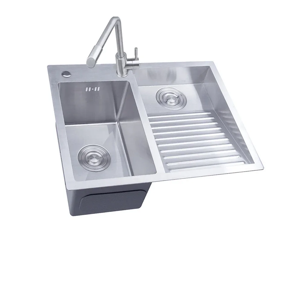 Pia de cozinha manual de aço inoxidável 304, tigela única acima do balcão ou conjunto undermount witwashboard dispensor dainer 60x48cm