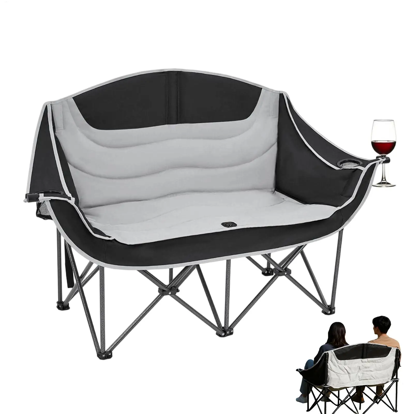 Double Camp Chair Folding Heavy Duty Portable Outdoor Tools Oversized Camping Chair for Picnic Stadium Spectator Baseball Soccer - Image 2