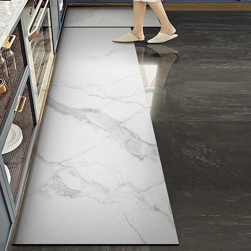 Tapete de cozinha padrão de mármore tapete impermeável à prova de óleo antiderrapante tapete de couro decoração para casa área tapetes alfombra de cocina - Image 4