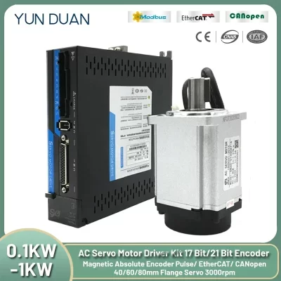 0.1KW-1KW AC Servo Motor Driver Kit EtherCAT CANopen Magnetic Absolute Encoder 220V Servo 400W 750W 1KW 40/60/80mm Servomotor