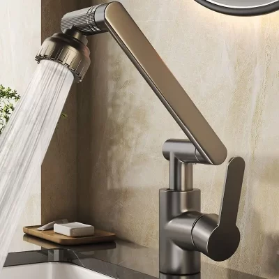 Multifuncional universal rotativo modo duplo torneira braço robótico lavatório cozinha banheiro quente e frio casa lavatório