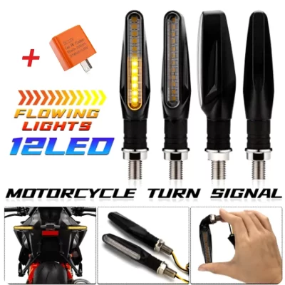 Motorcycle LED Turn Signals Light Amber Flasher Flowing Water Built Relay 12LED Turn Signal Lamp Motorcycle Flashing Lights