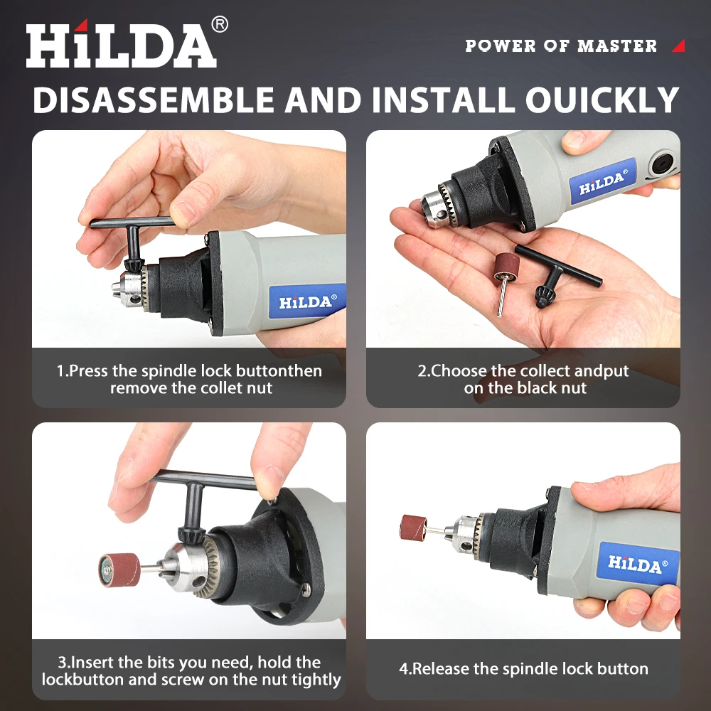 Hilda 400w ferramenta rotativa 6 posições ferramentas de moagem mini broca moedor elétrico ferramentas elétricas velocidade variável mini máquina moagem - Image 3