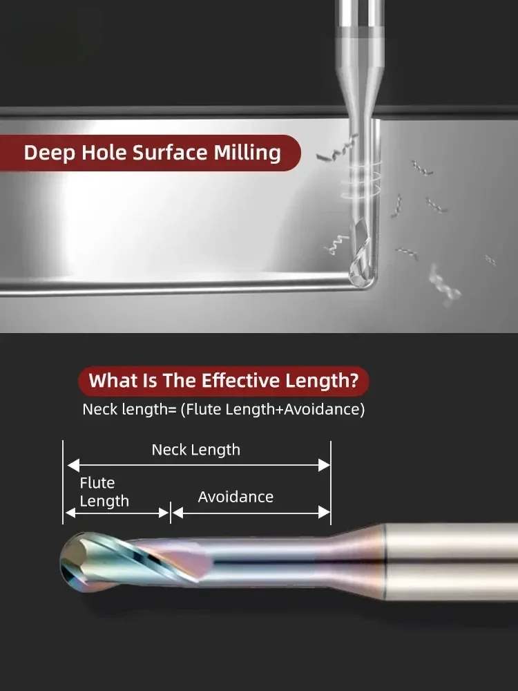 SLUGB Micro Ball End Mill Long Neck Alumínio Cobre Pequeno Fresa de Metal Duro CNC Ferramenta de Usinagem Profunda R0.1-R0.45 - Image 3