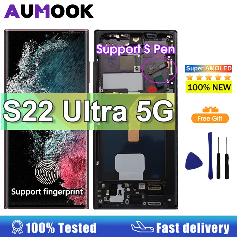 AMOLED Display For Samsung Galaxy S22 Ultra 5G LCD Display Touch Screen Assembly for Samsung S22 Ultra LCD Display Replacement