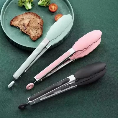 Pinça de comida de silicone de aço inoxidável pinças de cozinha de silicone antiderrapante clipe de cozinha braçadeira ferramentas de salada de churrasco grill acessórios de cozinha