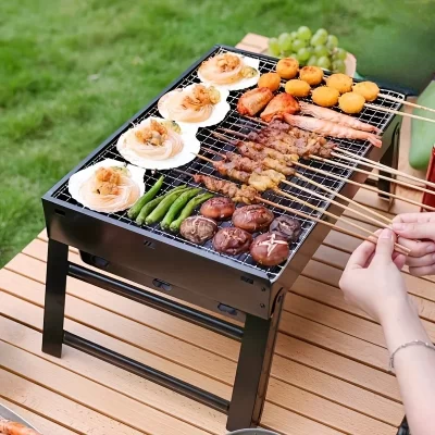 Churrasqueira dobrável portátil, rack de churrasco para acampamento ao ar livre em casa, suprimentos de cozinha, churrasqueira, equipamento de acampamento
