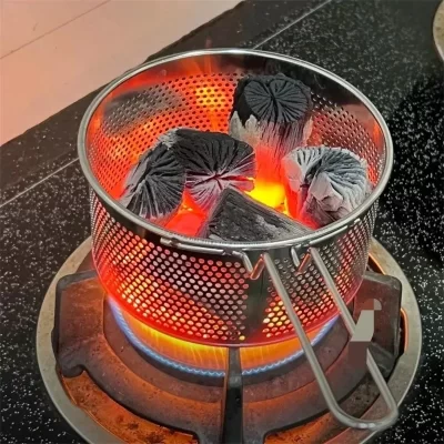 Cesta de grelha a carvão resistente, grade de churrasco 2 em 1 para legumes, kebabs, anéis de cebola, acessório de fogão de acampamento com alça