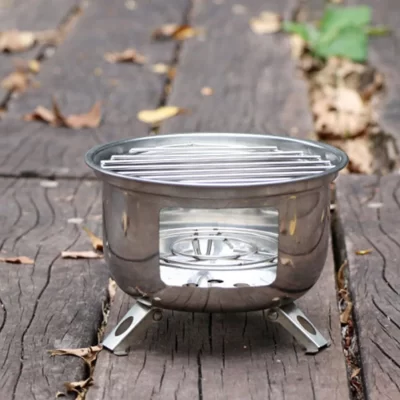 1 conjunto redondo fogão de churrasco aço inoxidável portátil acampamento grill pequeno fogão para piquenique ao ar livre jardim praia festa uso
