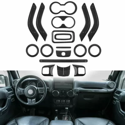 Acessórios de acabamento interno com padrão de carbono preto para Jeep para Wrangler JK Fácil instalação Resultados de longa duração