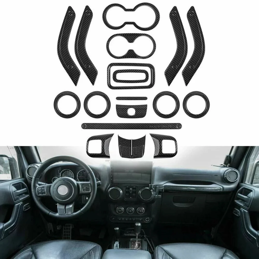 Acessórios de acabamento interno com padrão de carbono preto para Jeep para Wrangler JK Fácil instalação Resultados de longa duração