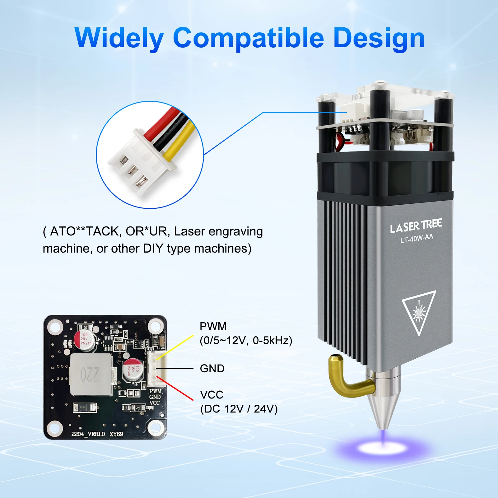 Cabeça de laser de foco fixo 5w, árvore a laser com bico de assistência de ar, módulo comprimido para gravador cnc, máquina de corte, ferramentas diy - Image 4