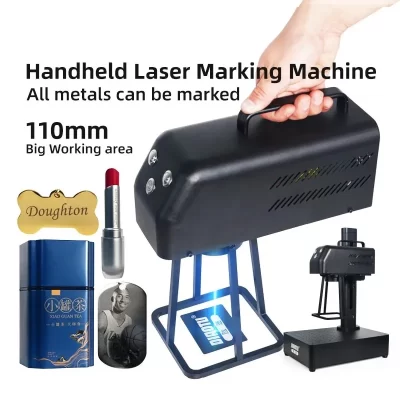 Máquina Handheld portátil da marcação do laser da fibra, gravura do metal, refrigerar de ar, lente 110mm, PVC, plástico, aço inoxidável