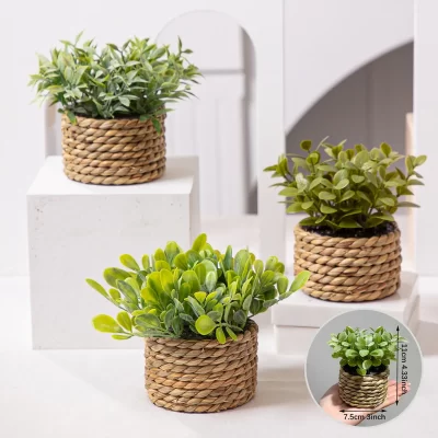 Xiya flor verde plantas artificiais eucalipto grama tecido pequenas vasos de plantas grama mound 11cm material pe decoração para casa