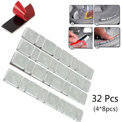 32 pçs/lote balanceador de roda barra de pneu de carro ferramentas de motocicleta kit balanceador grama aço qualquer vara-on pneu roda equilíbrio peso