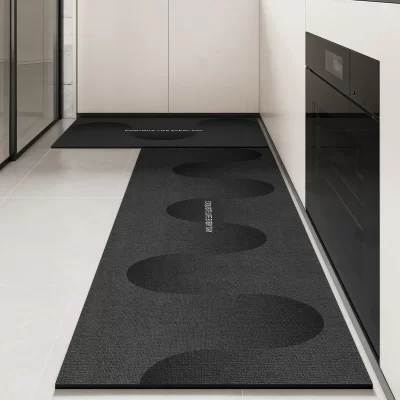 Tapete de cozinha pvc à prova d'água, tapete de couro preto longo, antiderrapante, à prova de óleo, decoração de casa
