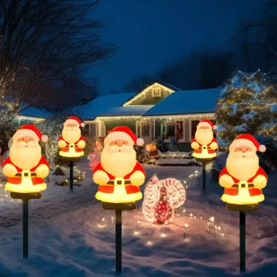 5 pçs/set natal papai noel caminho luzes jardim estaca luzes movido a energia solar para pátio acampamento natal festa de férias decoração