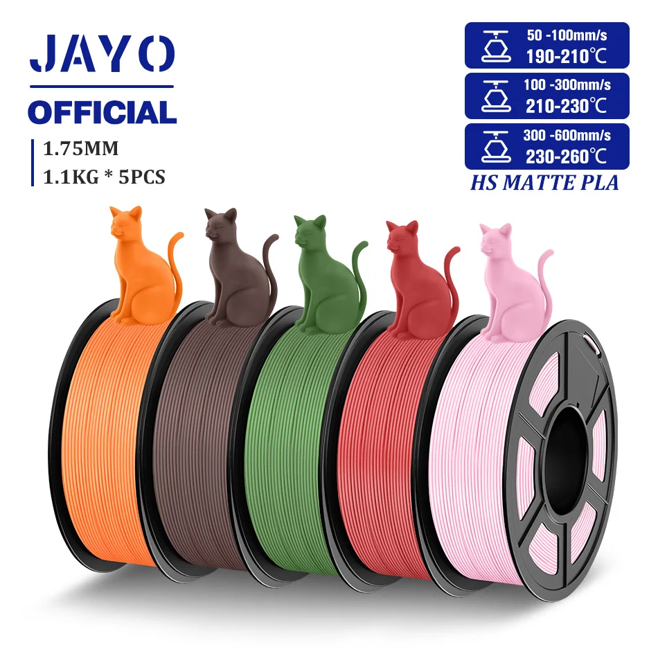 JAYO High Speed PLA Matte 3D Printer Filament 1.75mm PLA Classic Filament 5Rolls/set High Toughness Matte 3D Filament 1.1KG/Roll