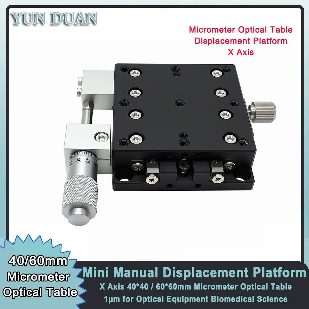 X Axis 40/60mm Mini Manual Optical Displacement Platform Micrometer Linear Guides High Precision Adjustable Sliding Stage LGX40
