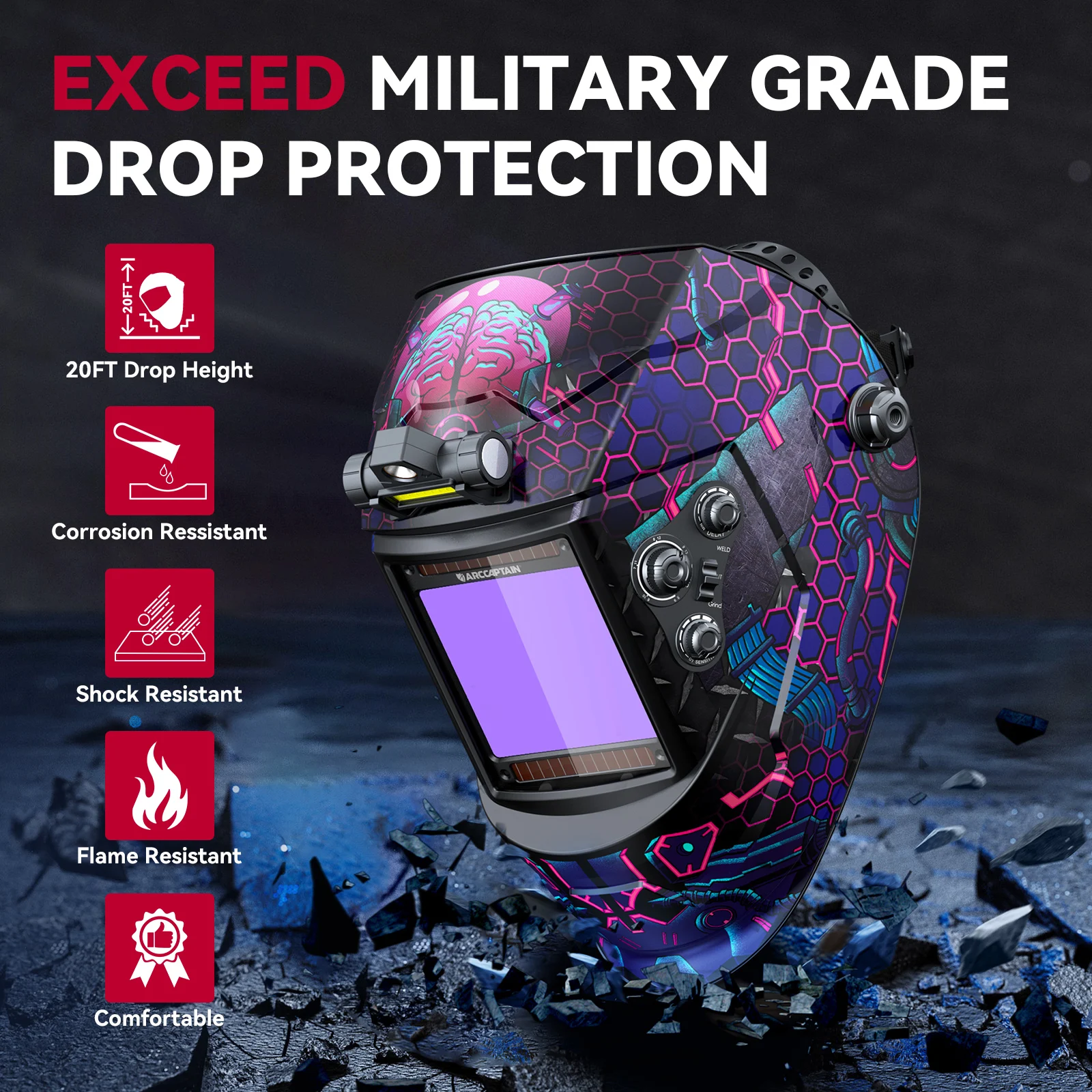 Máscara de soldagem arcaptain 4 sensor de arco escurecimento automático capacete de soldagem grande visualização 3.94 "x 3.66" cor verdadeira 1/1/1 capô de soldador - Image 6