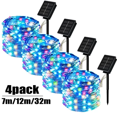 Luz solar ao ar livre da corda led guirlanda de fadas fio cobre luz jardim quintal festa decoração natal lâmpada 8 modo