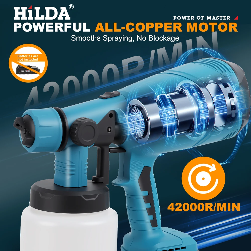 HILDA Pulverizador de tinta sem fio Pistola elétrica para Makita 18V Bateria Ferramenta automática portátil para pintura doméstica - Image 4