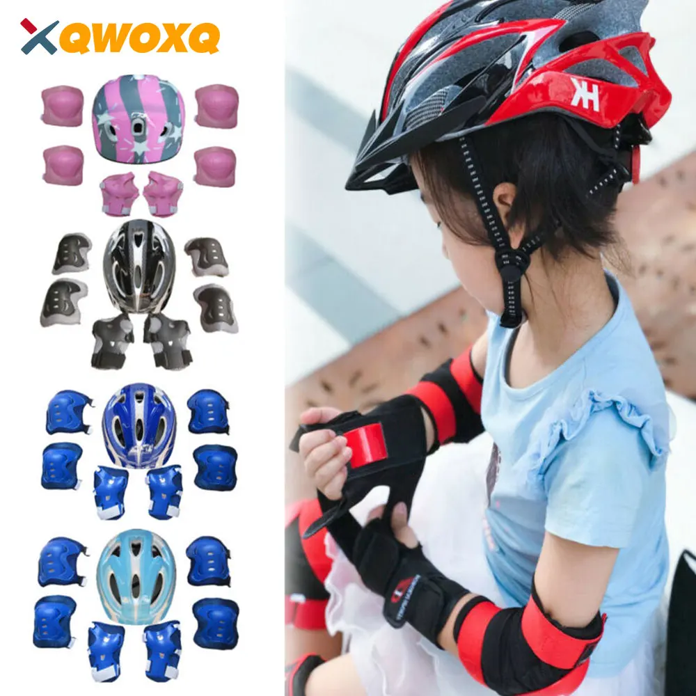 7 Pçs/Set Crianças Patinação Bicicleta Capacete Joelho Guarda de Pulso Cotovelo Pad Set para Crianças Ciclismo Sports Protective Guard Gear Set