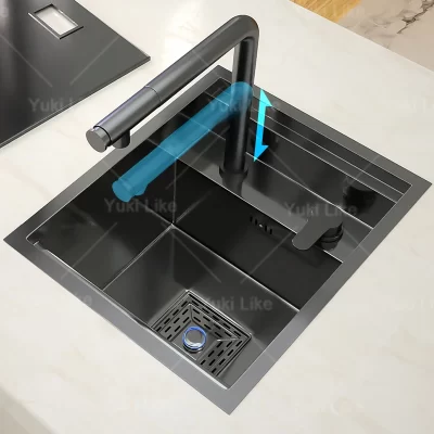 Pia de cozinha de aço inoxidável escondida mini pia única apartamento bar multifuncional lavagem à mão bacia de frutas e vegetais