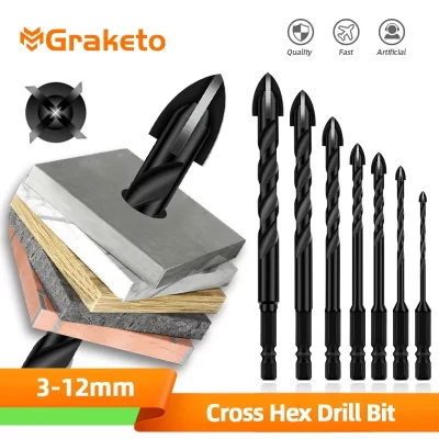 Cruz hex telha broca para vidro concreto cerâmica telha buraco abridor tunsten carboneto liga dura bits conjunto ferramentas 3 4 5 6 8 10 12mm