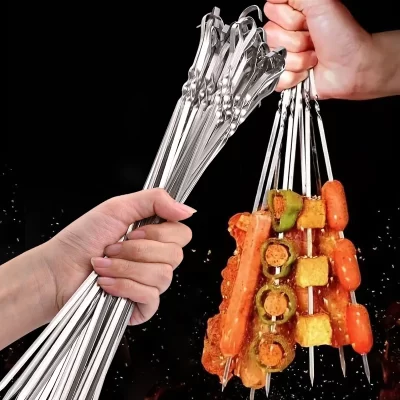 10/20/30/50/100 unidades de espetos de churrasco reutilizáveis de aço inoxidável - perfeitos para camping ao ar livre e festas de grelhar internas!