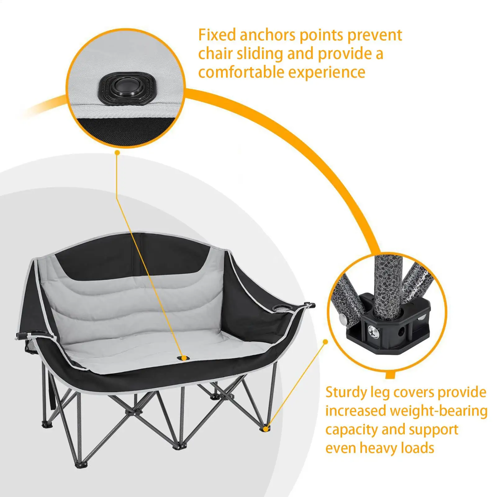 Double Camp Chair Folding Heavy Duty Portable Outdoor Tools Oversized Camping Chair for Picnic Stadium Spectator Baseball Soccer - Image 3