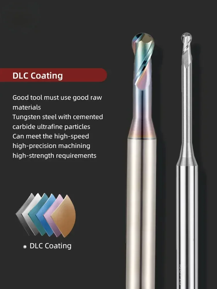 SLUGB Micro Ball End Mill Long Neck Alumínio Cobre Pequeno Fresa de Metal Duro CNC Ferramenta de Usinagem Profunda R0.1-R0.45 - Image 2