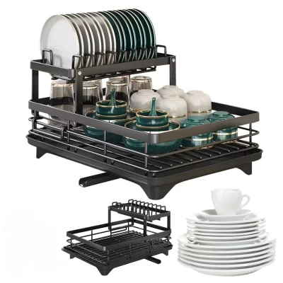 2025 prato de secagem rack cozinha ajustável aço 2 camadas placas organizador prato tigela escorredor rack armazenamento utensílios cozinha
