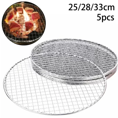 5 pçs grill cremalheiras redondas descartáveis fio net grill cremalheiras ferro assado grelha cozinhar churrasco 25cm 28cm 33cm cozinhar net ferramenta