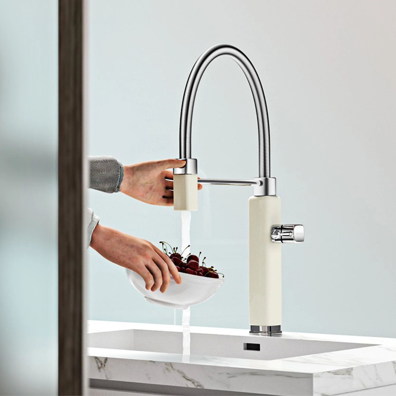 Torneira de cozinha moderna de latão vermelho com alça única e núcleo de válvula de cerâmica de furo único, misturador de pia removível de água quente e fria - Image 4