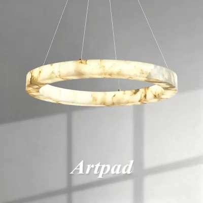 Luminária pendente redonda de mármore falso, criativa, pedra artificial, lâmpada suspensa para sala de jantar, estudo, hotel, iluminação de teto de resina