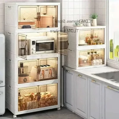 Armário de plástico rack cozinha quarto dobrável casa moderna aparadores cozinha com rodas de armazenamento multi-camada