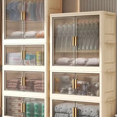 Armário de armazenamento dobrável, armário de artigos diversos para banheiro, cozinha, quarto, organizador com portas, design que economiza espaço