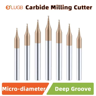 SLUGB Micro Flat End Mill 2F Carbide CNC Milling Cutter HRC55 0.2-3.0mm Long Neck Engraving Router Bit