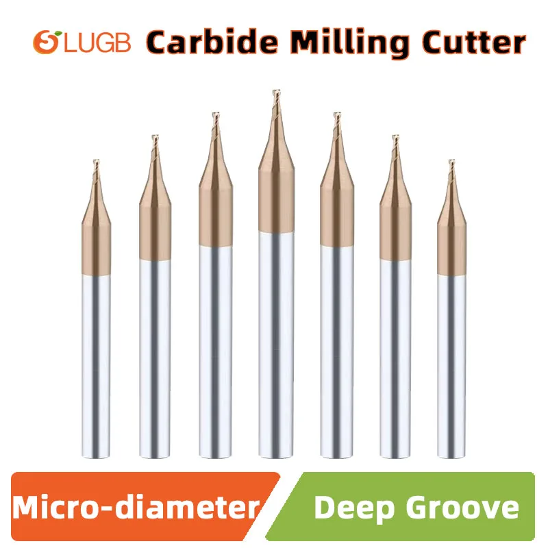 SLUGB Micro Flat End Mill 2F Carbide CNC Milling Cutter HRC55 0.2-3.0mm Long Neck Engraving Router Bit