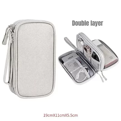 Electronics Cable Organizer Bag, Waterproof Double Layer Travel Case for Charger Power Bank Cables, Portable Tech Gadget Pouch
