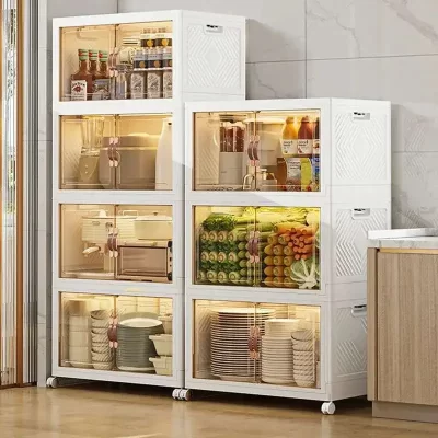 Rack de armazenamento multicamadas moderno com rodas, armários de cozinha de plástico, aparadores de cozinha para casa, armário de armazenamento dobrável para quarto