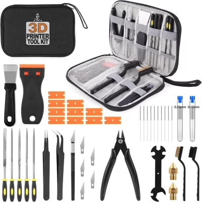 Kit de ferramentas para impressora 3D, 34 peças de manutenção com ferramentas de limpeza de bico, raspador, escovas, conjunto de limas, cortador e faca para impressoras FDM/SLA