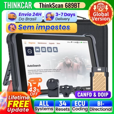 THINKCAR THINKSCAN 689BT Ferramenta de diagnóstico profissional para automóveis CANFD DOIP Codificação bidirecional de ECU 34 reinicializações Diagnóstico completo do sistema Scanner OBD2 vitalício gratuito