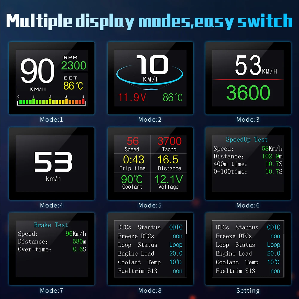 HUD P10 OBD2 Digital Car Head Up Display Speedometer Tachometer Battery Voltage Oil Pressure Coolant Temp Smart Car HUD Gauge - Image 5