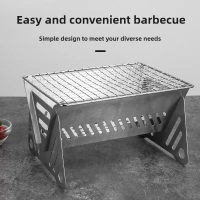 Grelha de churrasco portátil de aço inoxidável 304 premium-conjunto de churrasco de acampamento dobrável com bolsa de transporte, acessórios compactos para grelhar piquenique