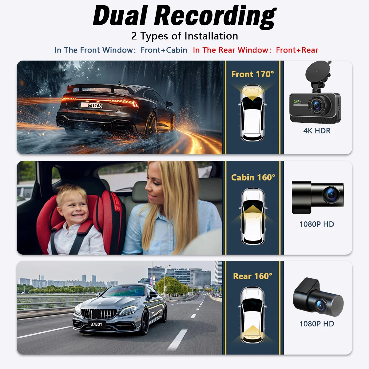 DashCam 4K WiFi Car Recording Camera DVR Video Recorder Black box Front and Rear Dual Channels 24H Parking Mode HD Night Vision - Image 6