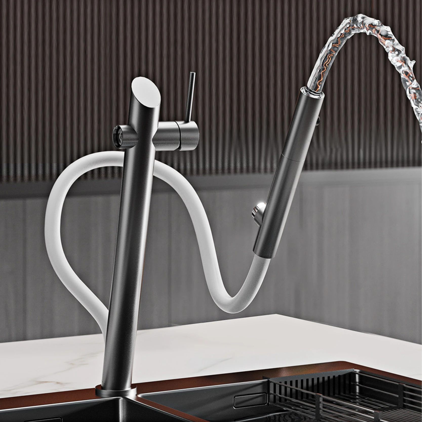 AITANA-Torneira de cozinha com design removível, latão de luxo, controle duplo, sucção magnética, fria e quente, torneira pia de 2 funções, preto - Image 3